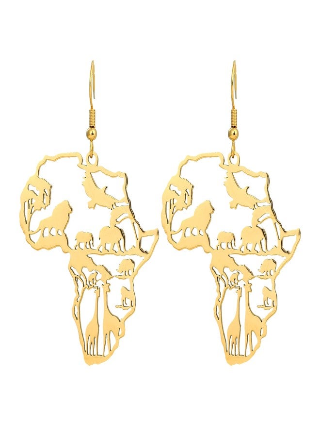 SANDOO African Animals Hollow Out Earrings - Map of Africa Dangle Earrings for Black Women, History Attire Jewelry Accessories - Image 1